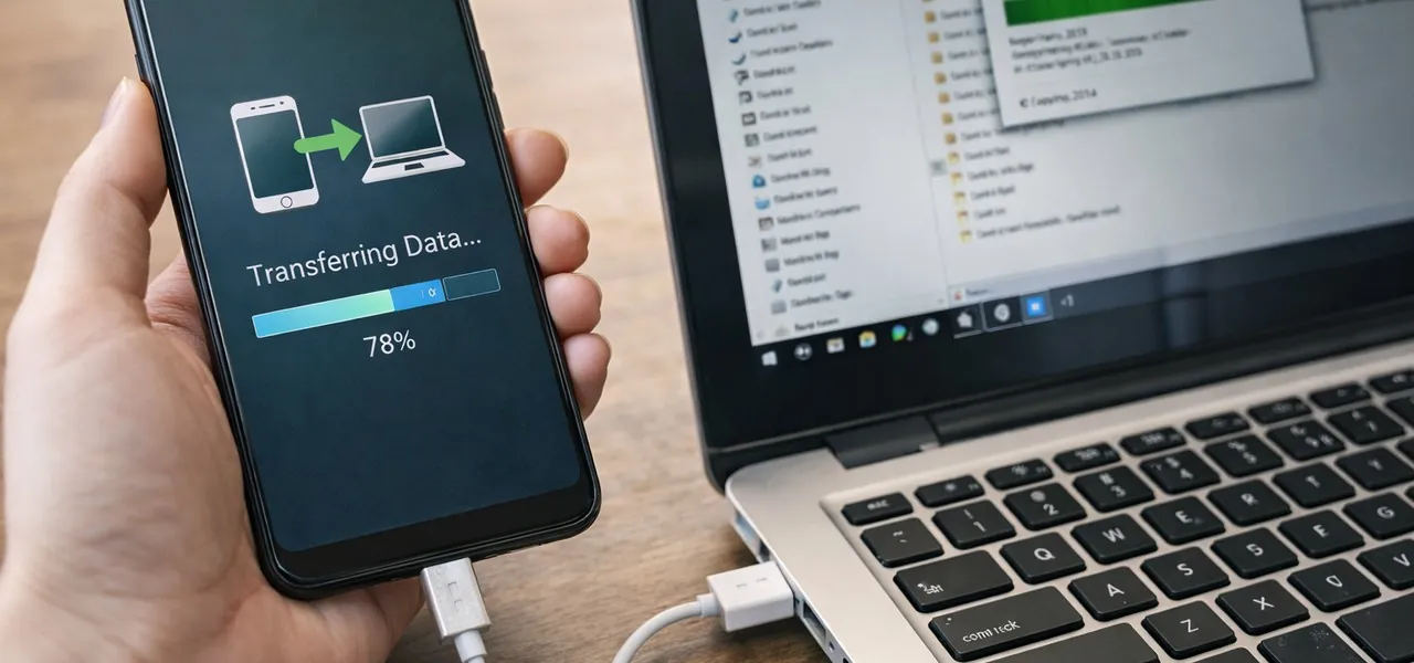 Transferring data between smartphone and laptop computer