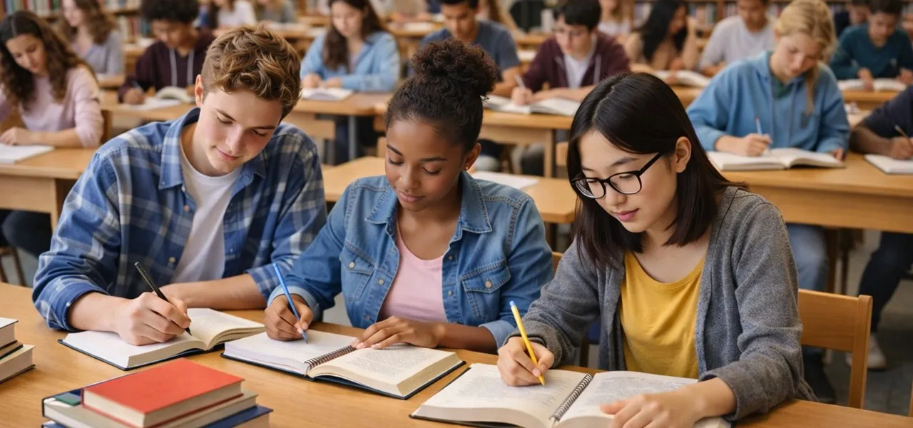 Students reading in a classroom